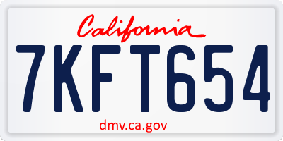 CA license plate 7KFT654