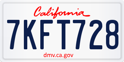 CA license plate 7KFT728