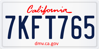 CA license plate 7KFT765
