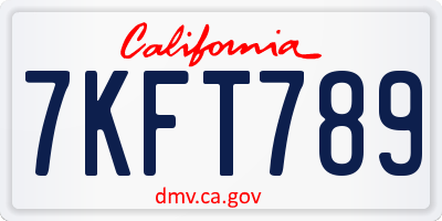 CA license plate 7KFT789