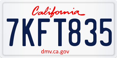 CA license plate 7KFT835
