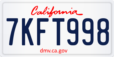 CA license plate 7KFT998