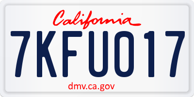 CA license plate 7KFU017