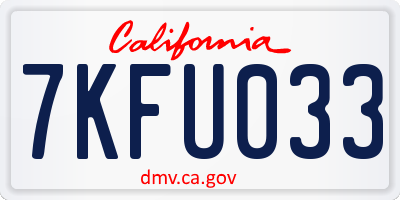 CA license plate 7KFU033