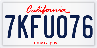 CA license plate 7KFU076