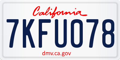 CA license plate 7KFU078