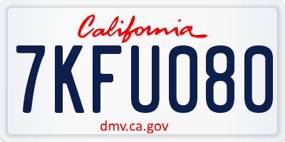 CA license plate 7KFU080