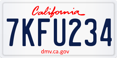 CA license plate 7KFU234