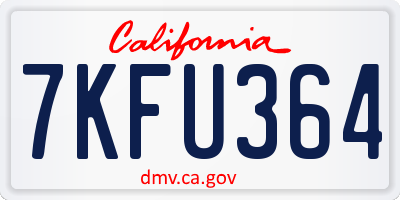 CA license plate 7KFU364