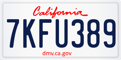 CA license plate 7KFU389