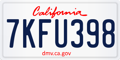 CA license plate 7KFU398