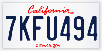 CA license plate 7KFU494