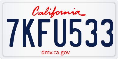 CA license plate 7KFU533
