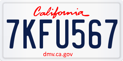 CA license plate 7KFU567