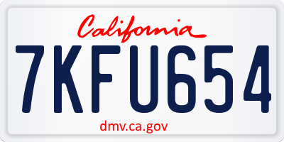 CA license plate 7KFU654