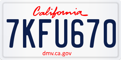 CA license plate 7KFU670