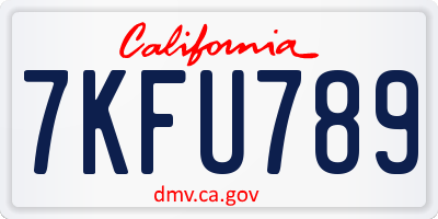 CA license plate 7KFU789