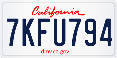 CA license plate 7KFU794