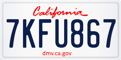 CA license plate 7KFU867