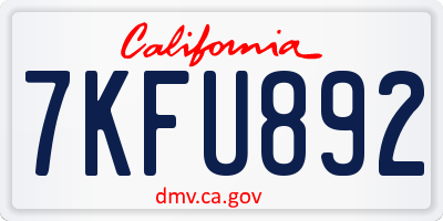 CA license plate 7KFU892