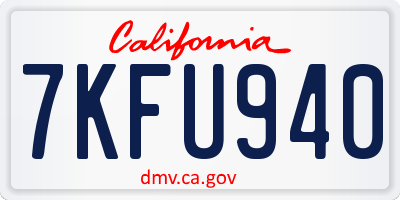 CA license plate 7KFU940