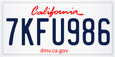 CA license plate 7KFU986