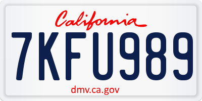 CA license plate 7KFU989