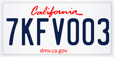 CA license plate 7KFV003