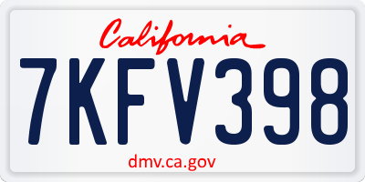 CA license plate 7KFV398