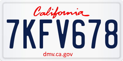 CA license plate 7KFV678