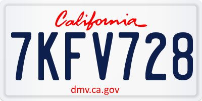 CA license plate 7KFV728