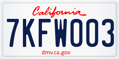 CA license plate 7KFW003