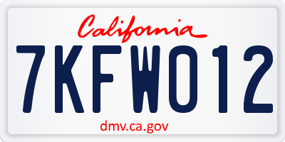CA license plate 7KFW012