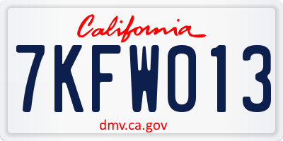 CA license plate 7KFW013
