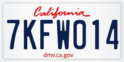 CA license plate 7KFW014