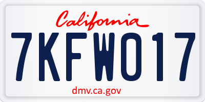 CA license plate 7KFW017