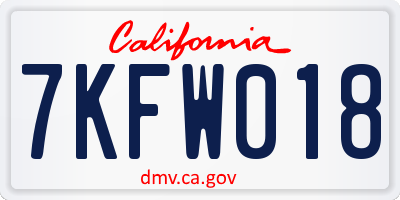 CA license plate 7KFW018