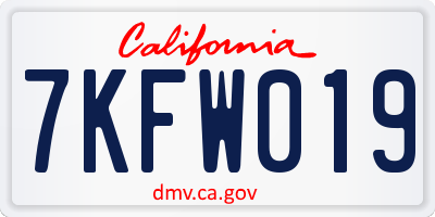 CA license plate 7KFW019