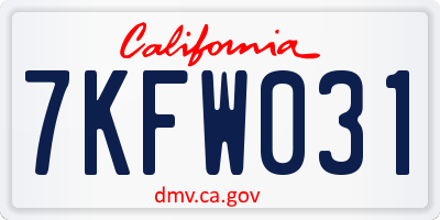CA license plate 7KFW031