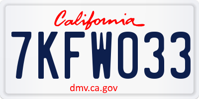 CA license plate 7KFW033