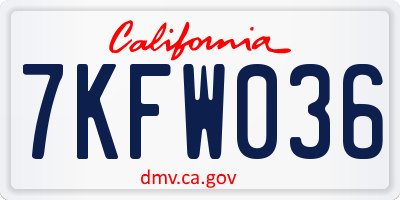 CA license plate 7KFW036