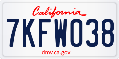 CA license plate 7KFW038