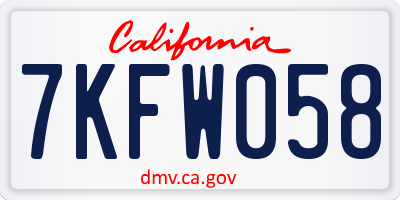 CA license plate 7KFW058