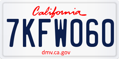 CA license plate 7KFW060