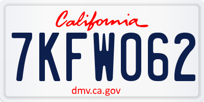 CA license plate 7KFW062