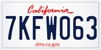 CA license plate 7KFW063