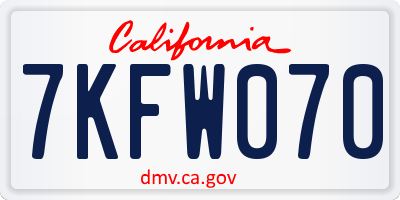 CA license plate 7KFW070