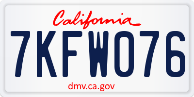 CA license plate 7KFW076