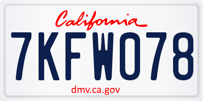 CA license plate 7KFW078
