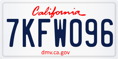 CA license plate 7KFW096